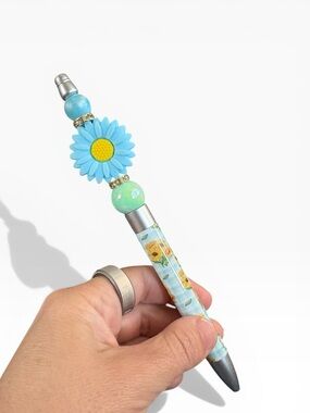 Handmade Beaded Blue Daisy Pen Cute Floral Gift Teacher Office